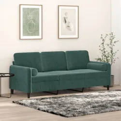 3-местен диван с възглавници тъмнозелен 180 см кадифе