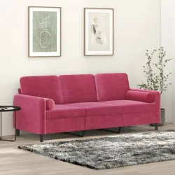 3-местен диван декоративни възглавници виненочервен 180 см