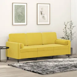 3-местен диван с декоративни възглавници жълт, 180 см кадифе
