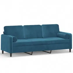 3-местен диван с декоративни възглавници син 180 см кадифе