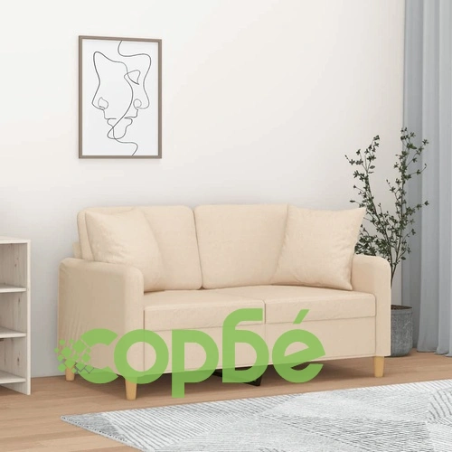 2-местен диван с декоративни възглавници кремав 120 см плат ➤ топ цена ➤ sorbe.bg