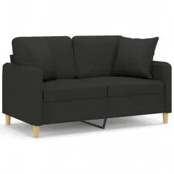 2-местен диван с декоративни възглавници черен 120 см плат