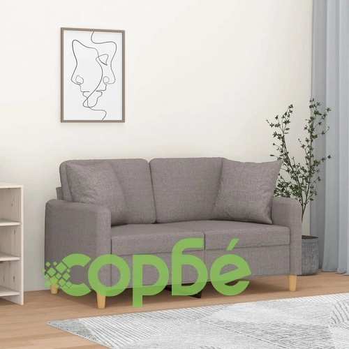 2-местен диван с декоративни възглавници таупе 120 см плат ➤ топ цена ➤ sorbe.bg