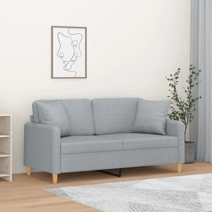 2-местен диван с декоративни възглавници светлосив 140 см плат