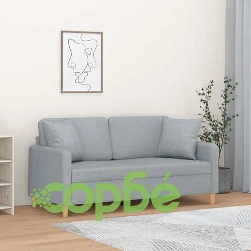 2-местен диван с декоративни възглавници светлосив 140 см плат ➤ топ цена ➤ sorbe.bg