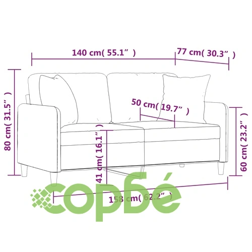 2-местен диван с декоративни възглавници тъмносив 140 см плат ➤ топ цена ➤ sorbe.bg