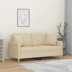 2-местен диван с декоративни възглавници кремав 140 см плат