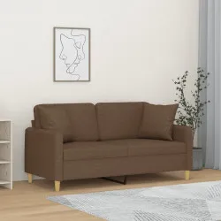 2-местен диван с декоративни възглавници кафяв 140 см плат