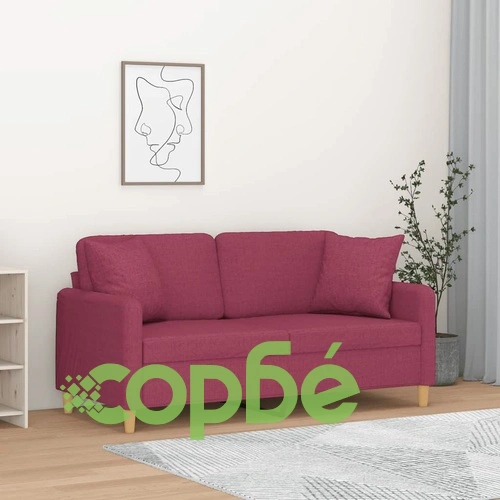 2-местен диван декоративни възглавници виненочервен 140 см плат ➤ топ цена ➤ sorbe.bg