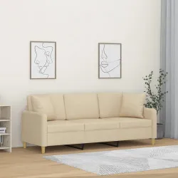 3-местен диван с декоративни възглавници кремав 180 см плат