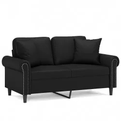 2-местен диван с декоративни възглавници черен 120 см еко кожа