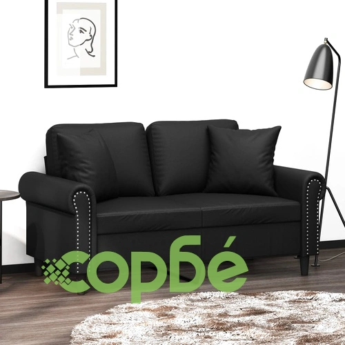2-местен диван с декоративни възглавници черен 120 см еко кожа ➤ топ цена ➤ sorbe.bg