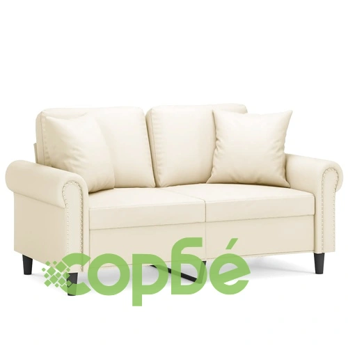 2-местен диван с декоративни възглавници кремав 120 см еко кожа ➤ топ цена ➤ sorbe.bg