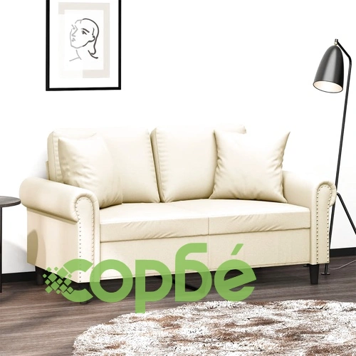 2-местен диван с декоративни възглавници кремав 120 см еко кожа ➤ топ цена ➤ sorbe.bg