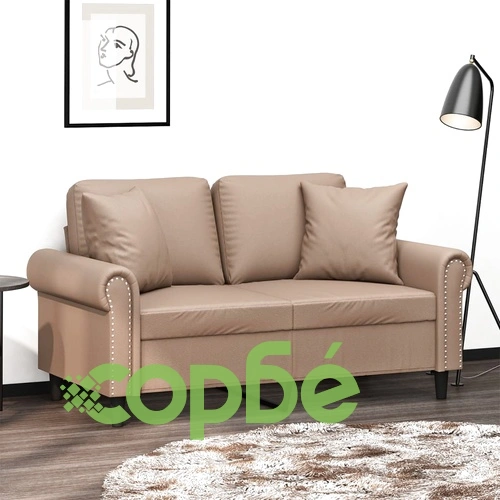 2-местен диван с декоративни възглавници капучино 120 см ➤ топ цена ➤ sorbe.bg