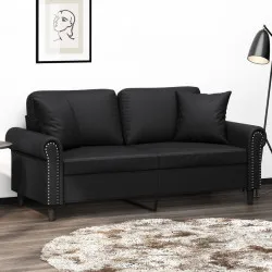 2-местен диван с декоративни възглавници черен 140 см