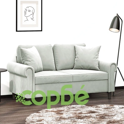 2-местен диван с декоративни възглавници светлосив 120см кадифе ➤ топ цена ➤ sorbe.bg