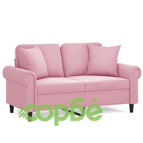 2-местен диван с декоративни възглавници розов 120 см кадифе ➤ топ цена ➤ sorbe.bg