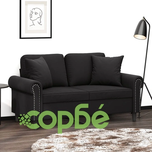 2-местен диван с декоративни възглавници черен 120 см кадифе ➤ топ цена ➤ sorbe.bg