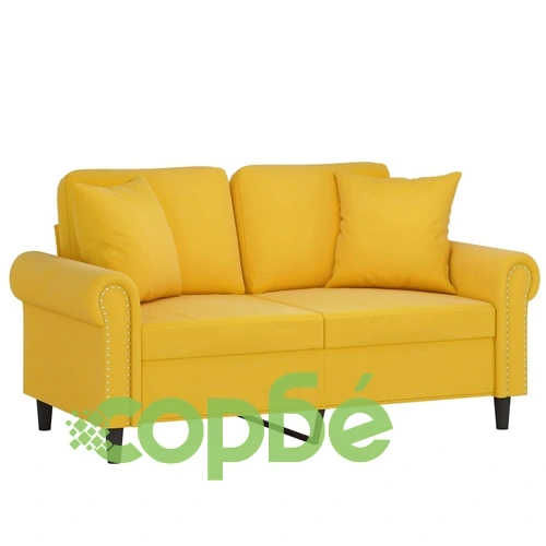 2-местен диван с декоративни възглавници жълт 120 см кадифе ➤ топ цена ➤ sorbe.bg