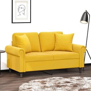 2-местен диван с декоративни възглавници жълт 120 см кадифе