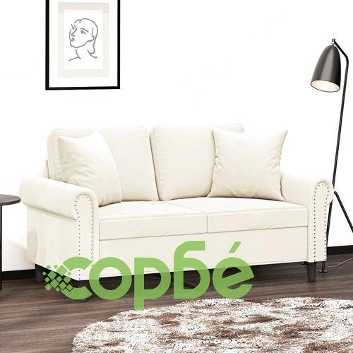 2-местен диван с декоративни възглавници кремав 120 см кадифе ➤ топ цена ➤ sorbe.bg