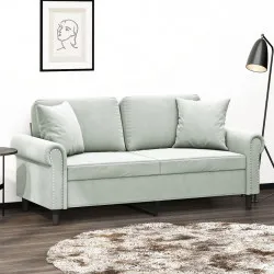 2-местен диван с декоративни възглавници светлосив 140см кадифе