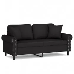 2-местен диван с декоративни възглавници черен 140 см кадифе