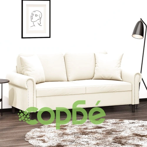 2-местен диван с декоративни възглавници кремав 140 см кадифе ➤ топ цена ➤ sorbe.bg