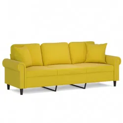 3-местен диван с декоративни възглавници жълт, 180 см кадифе