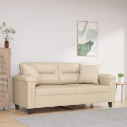 2-местен диван с възглавници кремав 140 см микрофибърен плат