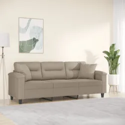 3-местен диван с възглавници таупе 180 см микрофибърен текстил