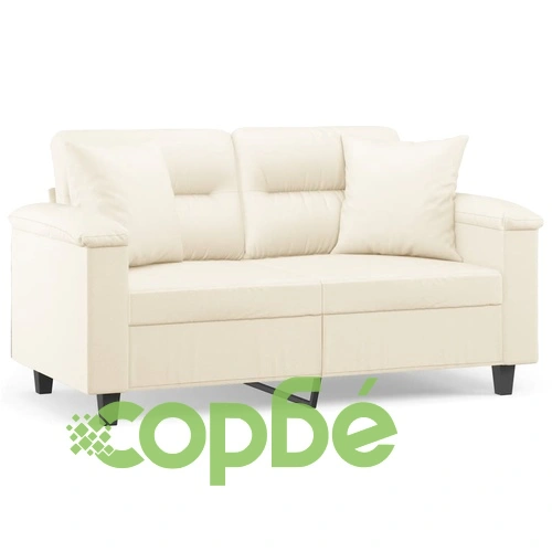 2-местен диван с декоративни възглавници кремав 120 см еко кожа ➤ топ цена ➤ sorbe.bg