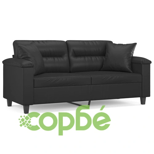 2-местен диван с декоративни възглавници черен 140 см ➤ топ цена ➤ sorbe.bg