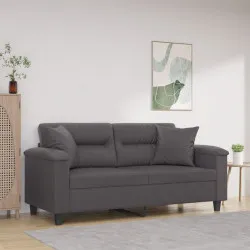 2-местен диван с декоративни възглавници сив 140 см
