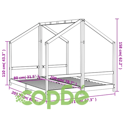 Рамка за детско легло черна 2x(80x200) см борово дърво масив ➤ топ цена ➤ sorbe.bg