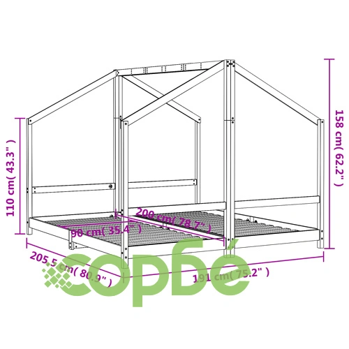 Рамка за детско легло бяла 2x(90x200) см борово дърво масив ➤ топ цена ➤ sorbe.bg