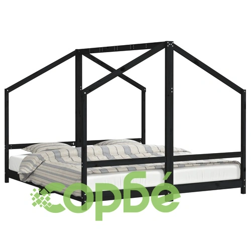 Рамка за детско легло черна 2x(90x200) см борово дърво масив ➤ топ цена ➤ sorbe.bg