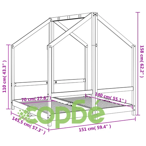 Рамка за детско легло, 2x(70x140) см, масивна борова дървесина ➤ топ цена ➤ sorbe.bg