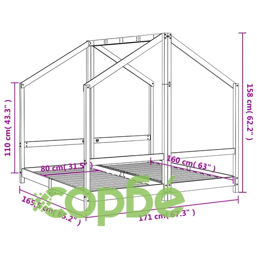 Рамка за детско легло 2x(80x160) см масивна борова дървесина ➤ топ цена ➤ sorbe.bg