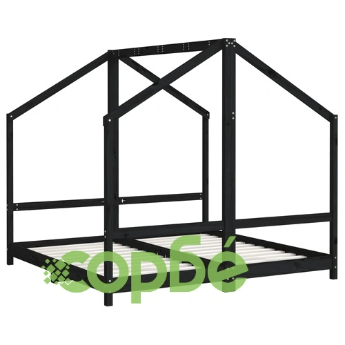 Рамка за детско легло черна 2x(80x160) см масивно борово дърво ➤ топ цена ➤ sorbe.bg