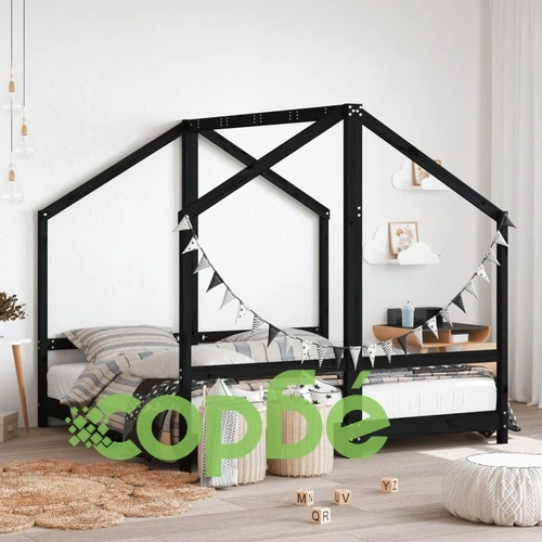 Рамка за детско легло черна 2x(80x160) см масивно борово дърво ➤ топ цена ➤ sorbe.bg