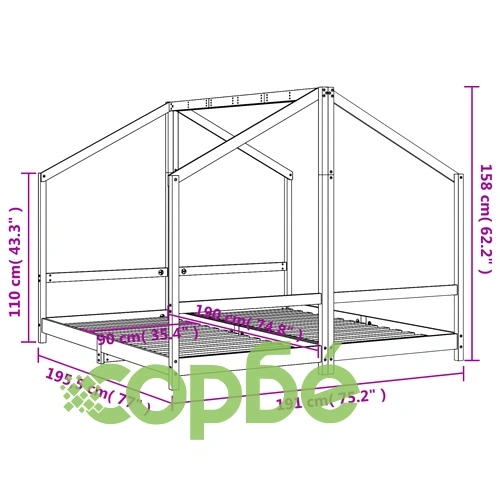 Рамка за детско легло бяла 2x(90x190) см борово дърво масив ➤ топ цена ➤ sorbe.bg