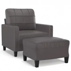 Кресло с табуретка, сиво, 60 см, изкуствена кожа