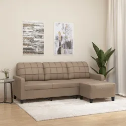 3-местен диван с табуретка, капучино, 180 см, изкуствена кожа