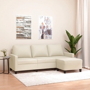 3-местен диван с табуретка, кремав, 180 см, изкуствена кожа