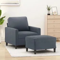 Кресло с табуретка, тъмносиво, 60 см, кадифе