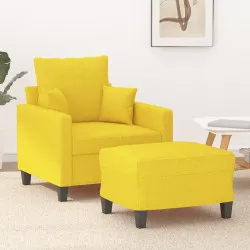 Кресло с табуретка, светложълто, 60 см, текстил