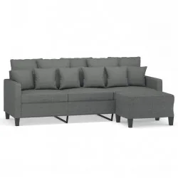 3-местен диван с табуретка, тъмносив, 180 см, текстил