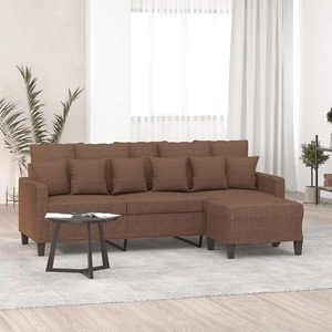 3-местен диван с табуретка, кафяв, 180 см, плат